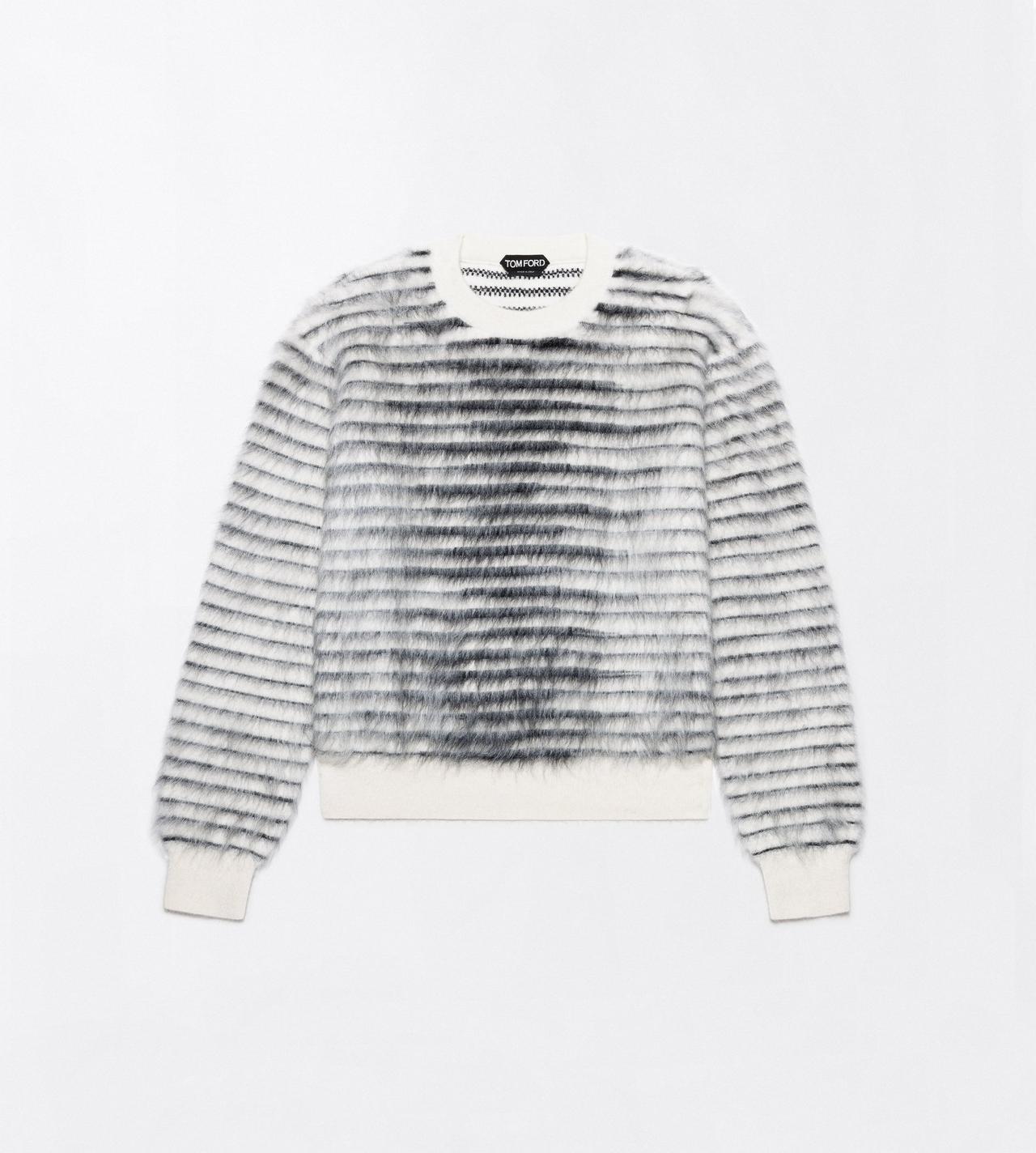 TOM FORD MOHAIR WOOL BLEND WHITE & BLACK BRUSHED MOHAIR CREW NECK SWEATER