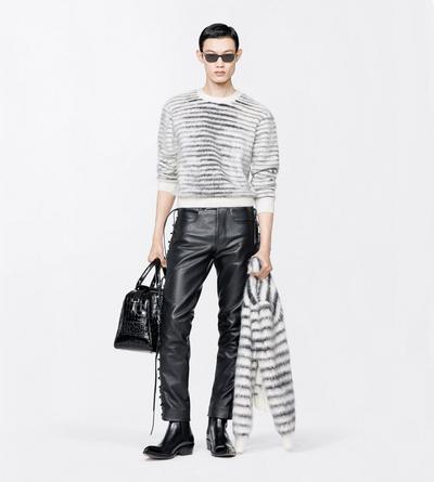 TOM FORD MOHAIR WOOL BLEND WHITE & BLACK BRUSHED MOHAIR CREW NECK SWEATER