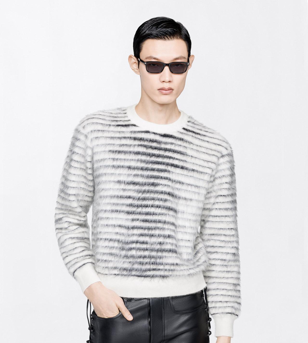 TOM FORD MOHAIR WOOL BLEND WHITE & BLACK BRUSHED MOHAIR CREW NECK SWEATER
