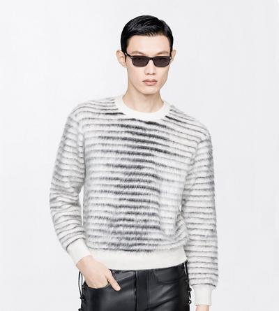 TOM FORD MOHAIR WOOL BLEND WHITE & BLACK BRUSHED MOHAIR CREW NECK SWEATER