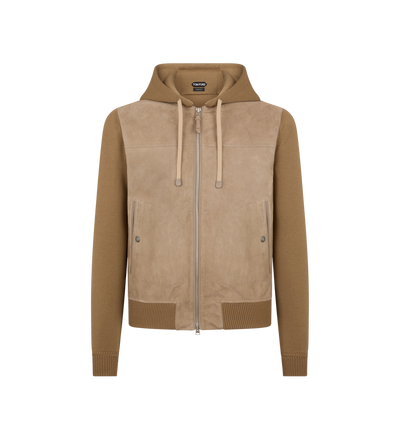 SUEDE FRONT WOOL ZIP HOODIE