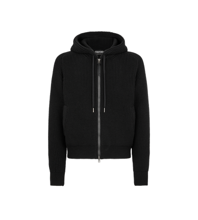 MERINO HALF CARDIGAN STITCH HOODIE