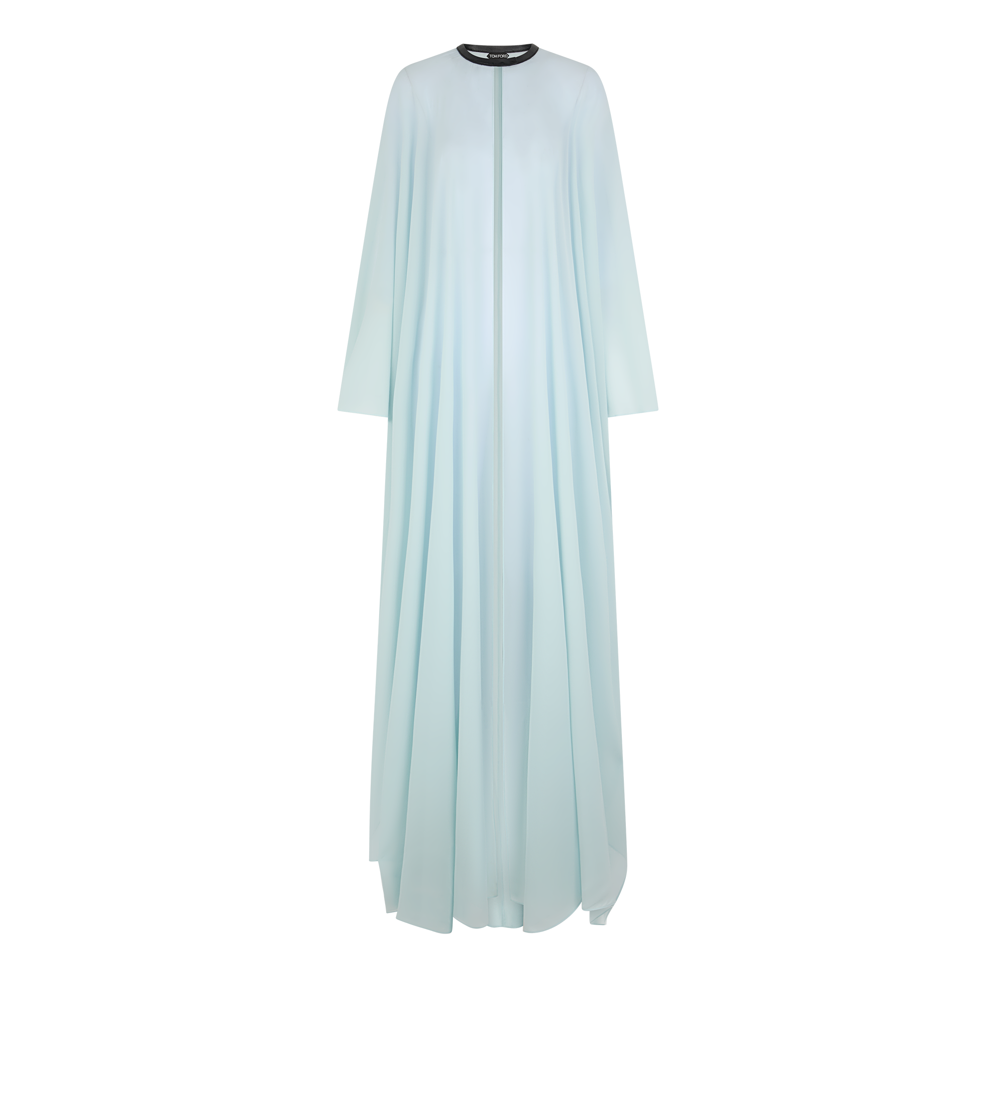 SILK GEORGETTE CREWNECK KAFTAN WITH LEATHER DETAIL