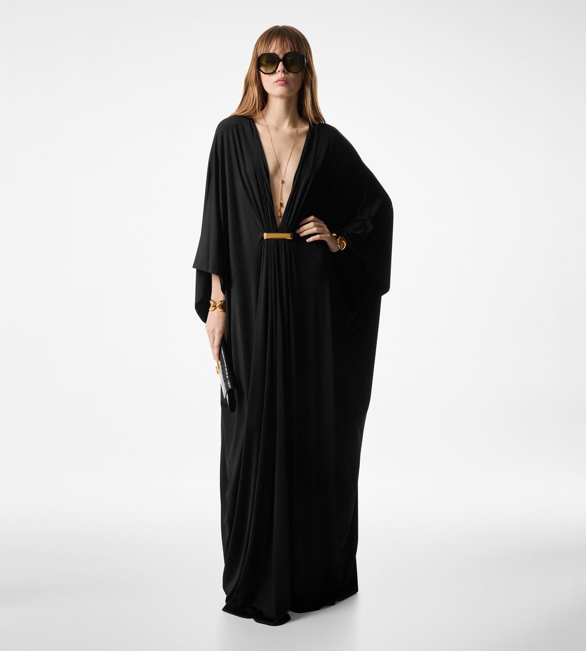 SATIN STRETCH JERSEY DEEP V-NECK KAFTAN