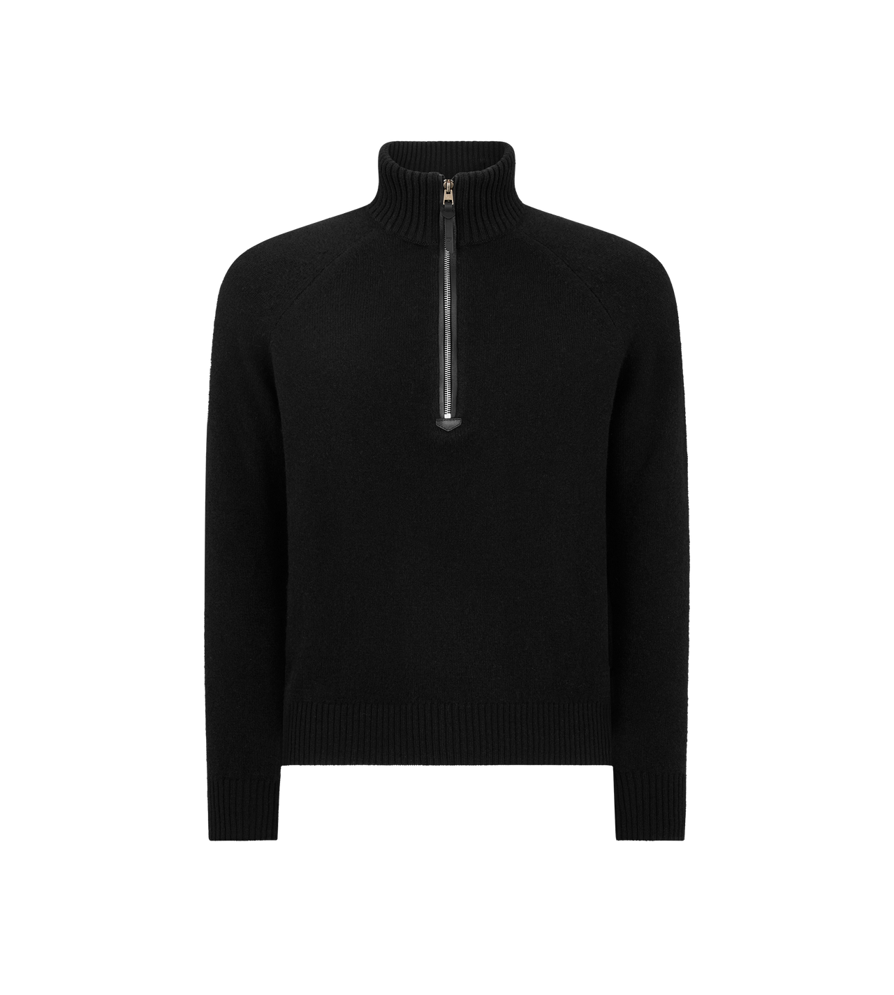 TOM FORD WOOL CASHMERE BLEND BLACK PULL SEMI ZIPP&Eacute; EN CACHEMIRE ET LAINE D&rsquo;AGNEAU