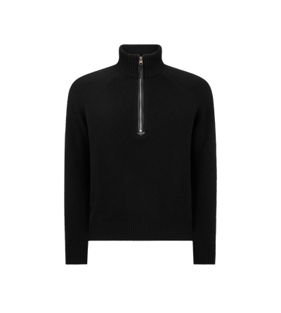 TOM FORD WOOL CASHMERE BLEND BLACK PULL SEMI ZIPP&Eacute; EN CACHEMIRE ET LAINE D&rsquo;AGNEAU