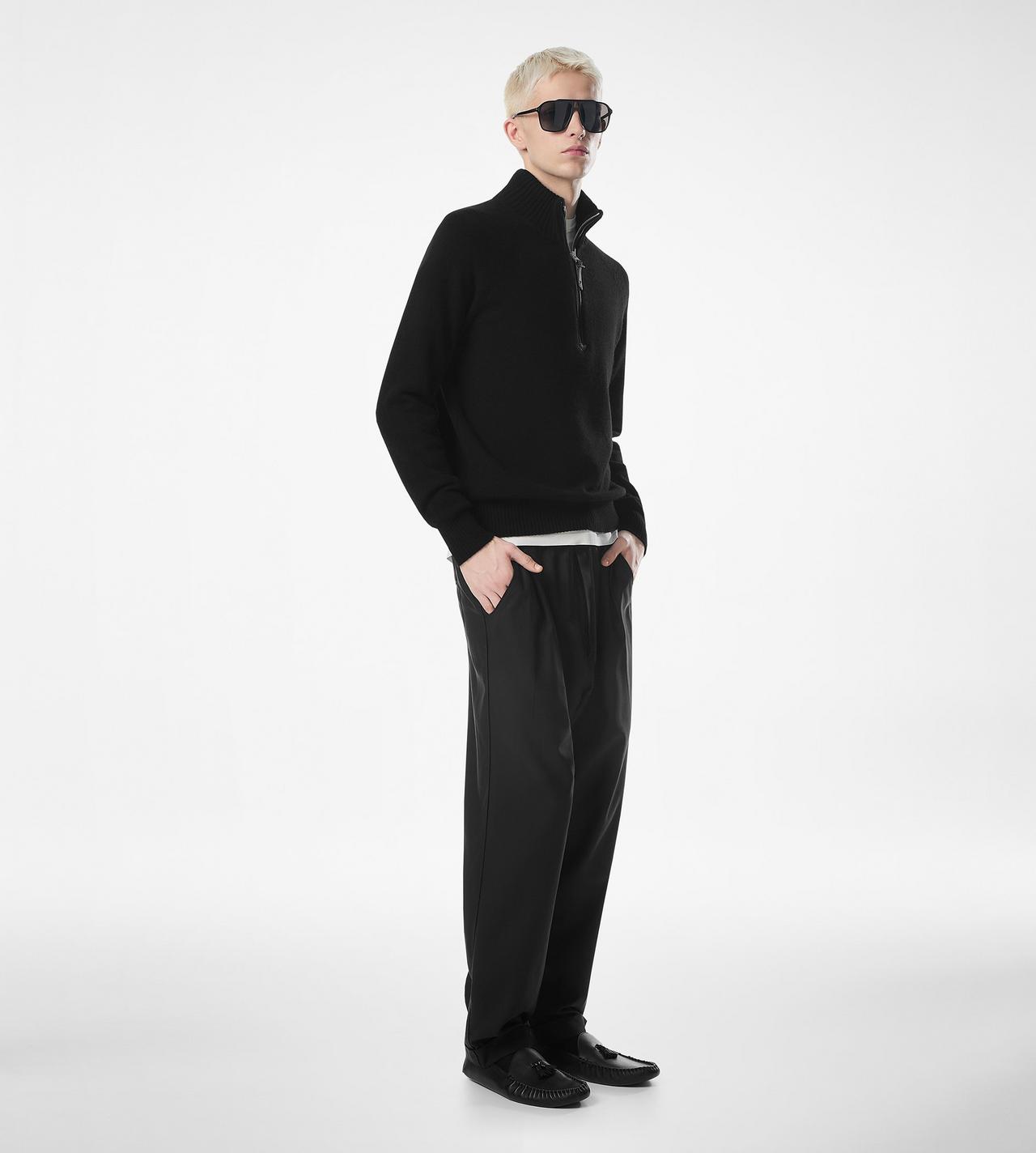 TOM FORD WOOL CASHMERE BLEND BLACK PULL SEMI ZIPP&Eacute; EN CACHEMIRE ET LAINE D&rsquo;AGNEAU