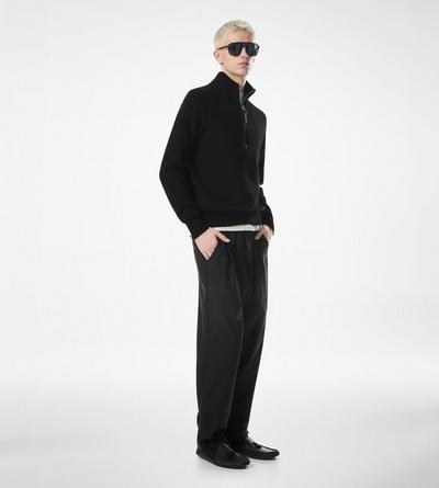 TOM FORD WOOL CASHMERE BLEND BLACK PULL SEMI ZIPP&Eacute; EN CACHEMIRE ET LAINE D&rsquo;AGNEAU