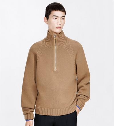 TOM FORD WOOL CASHMERE BLEND CARAMEL CASHMERE WOOL HALF ZIP