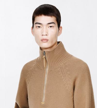 TOM FORD WOOL CASHMERE BLEND CARAMEL CASHMERE WOOL HALF ZIP