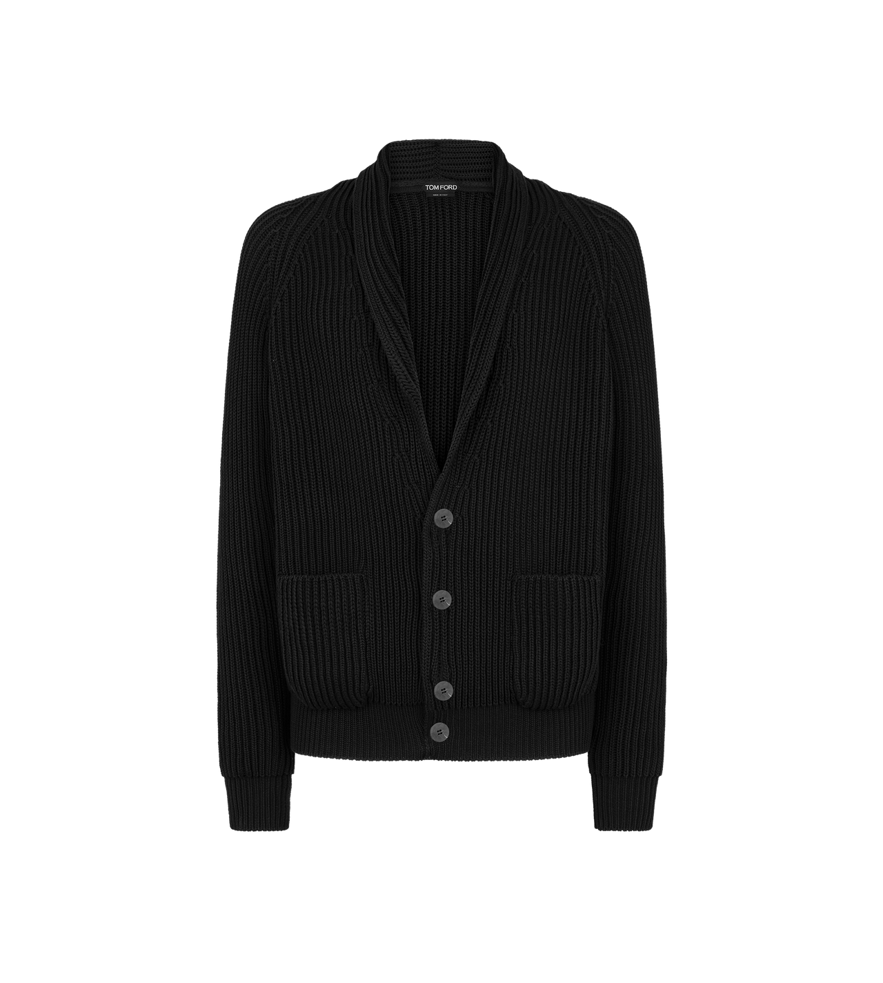TOM FORD COTTON SILK BLEND BLACK COTTON SILK SHAWL COLLAR CARDIGAN