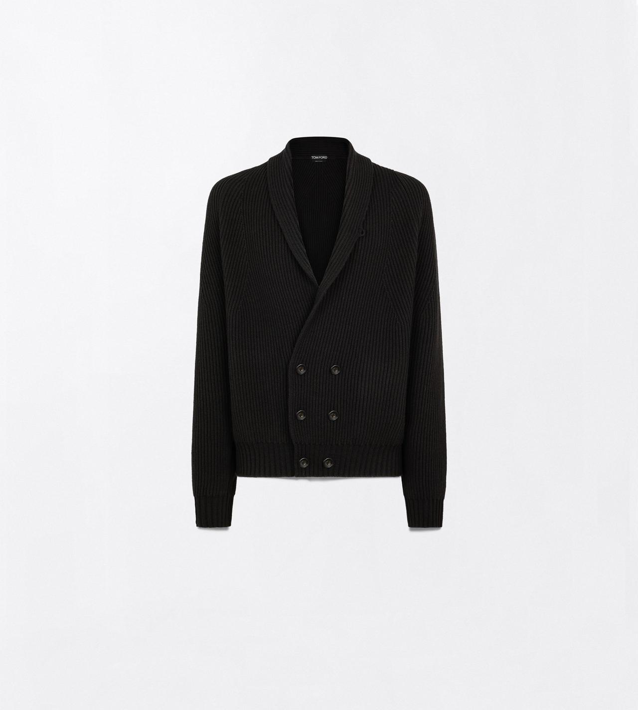 TOM FORD CASHMERE WOOL BLEND CHARCOAL GREY CASHMERE WOOL DOUBLE BREASTED SHAWL COLLAR CARDIGAN