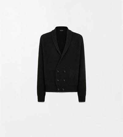 TOM FORD CASHMERE WOOL BLEND CHARCOAL GREY CASHMERE WOOL DOUBLE BREASTED SHAWL COLLAR CARDIGAN
