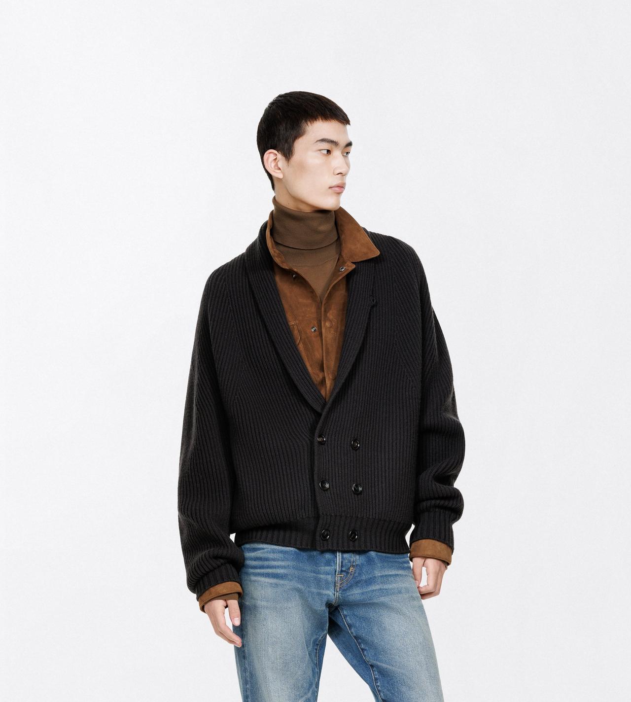TOM FORD CASHMERE WOOL BLEND CHARCOAL GREY CASHMERE WOOL DOUBLE BREASTED SHAWL COLLAR CARDIGAN