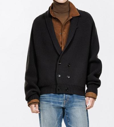 TOM FORD CASHMERE WOOL BLEND CHARCOAL GREY CASHMERE WOOL DOUBLE BREASTED SHAWL COLLAR CARDIGAN