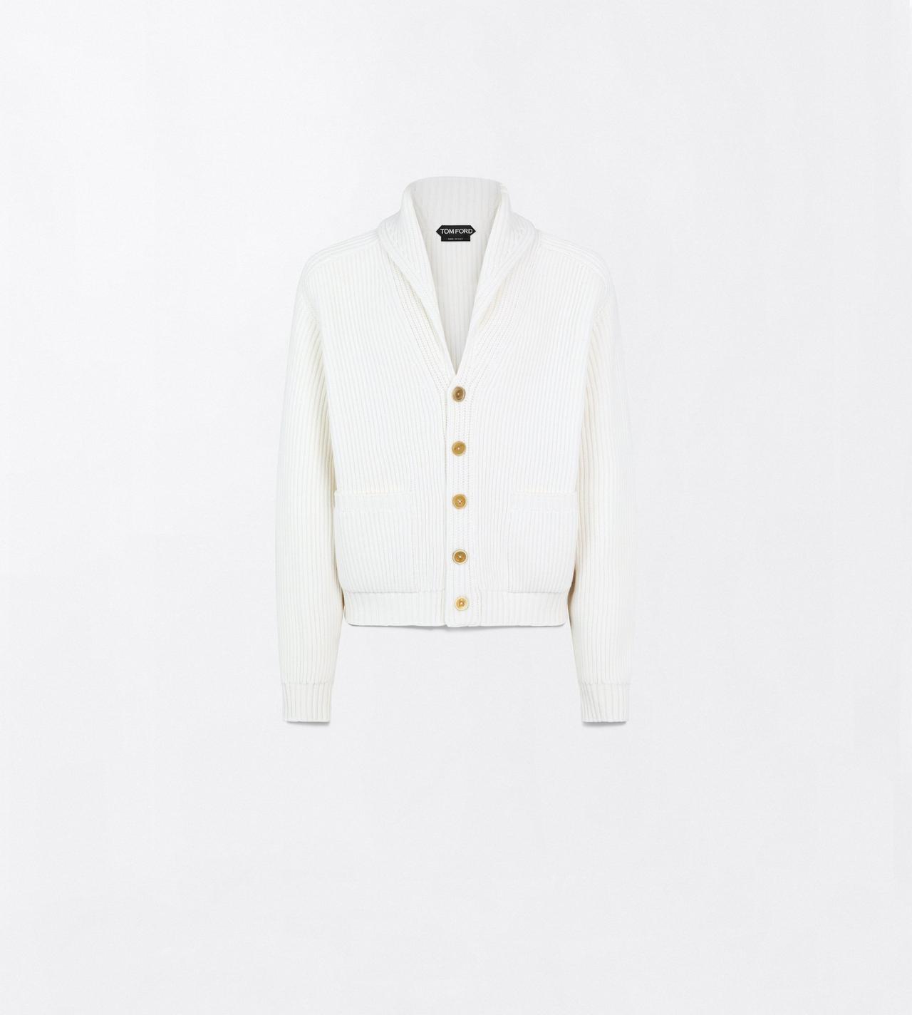 TOM FORD CASHMERE COTTON BLEND OFF WHITE CASHMERE COTTON SHAWL COLLAR CARDIGAN