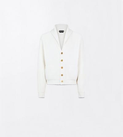 TOM FORD CASHMERE COTTON BLEND OFF WHITE CASHMERE COTTON SHAWL COLLAR CARDIGAN