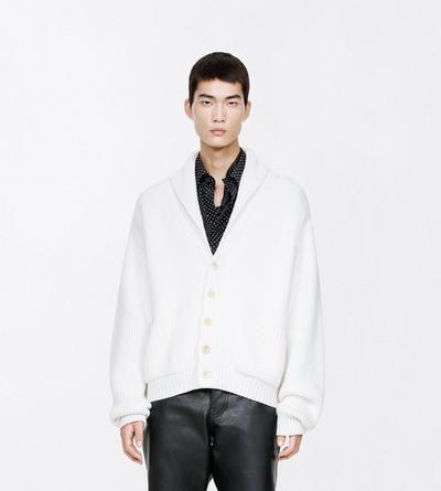 TOM FORD CASHMERE COTTON BLEND OFF WHITE CASHMERE COTTON SHAWL COLLAR CARDIGAN