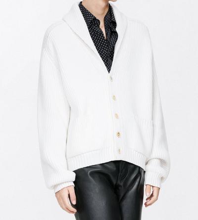 TOM FORD CASHMERE COTTON BLEND OFF WHITE CASHMERE COTTON SHAWL COLLAR CARDIGAN