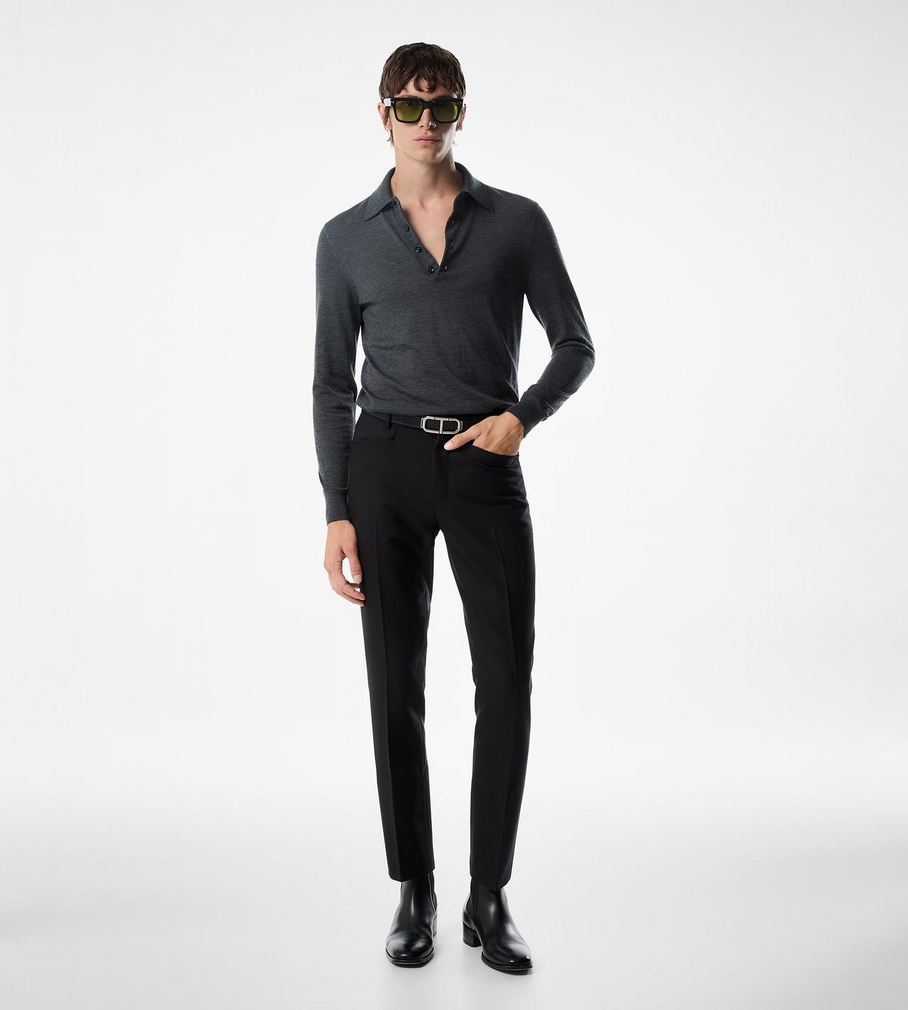 TOM FORD WOOL CHARCOAL FINE GAUGE PURE WOOL POLO