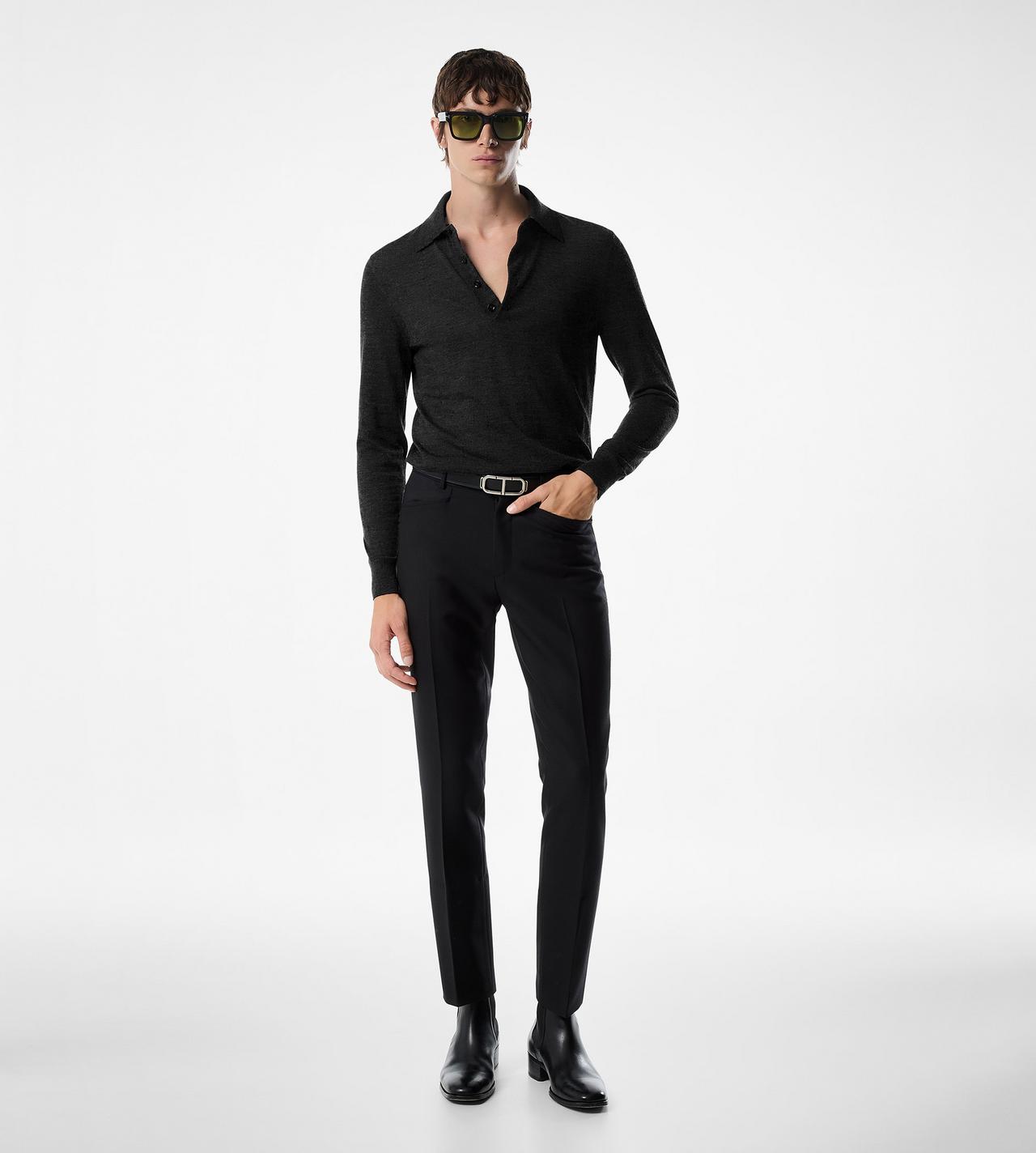 TOM FORD WOOL BLACK FINE GAUGE PURE WOOL POLO