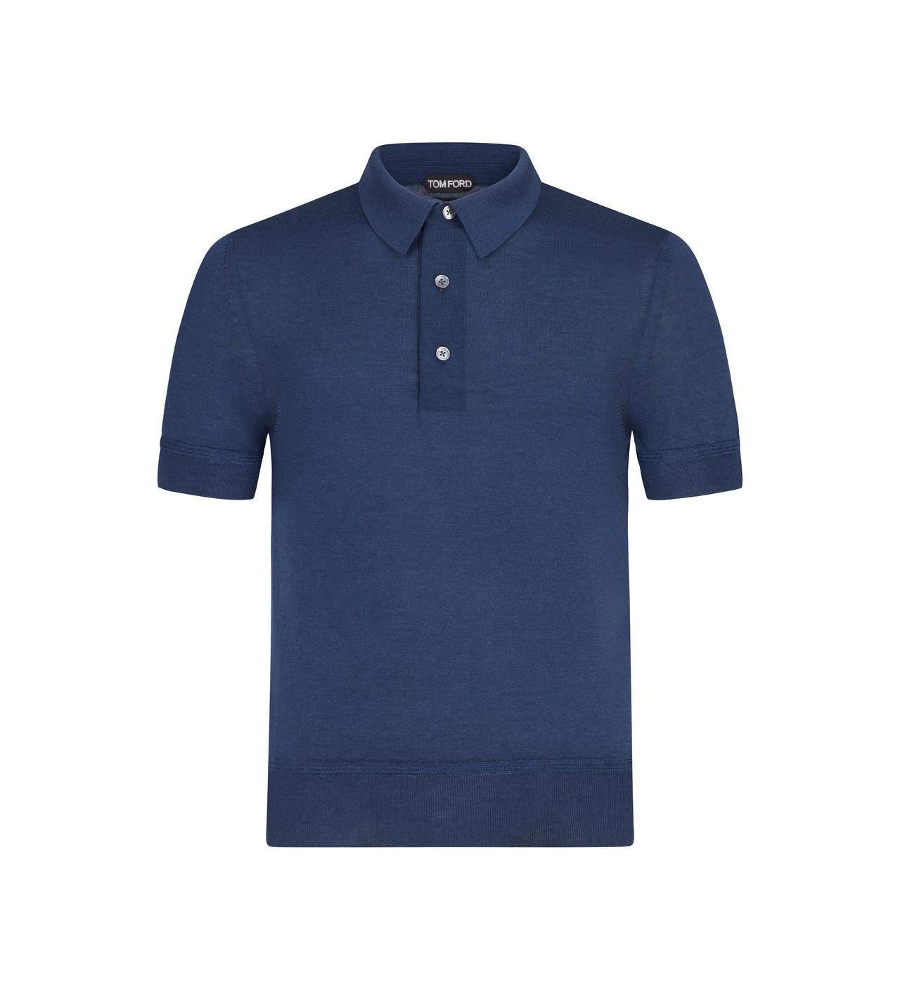 TOM FORD CASHMERE SILK BLEND BLUE FINE GAUGE CASHMERE SILK KNIT POLO