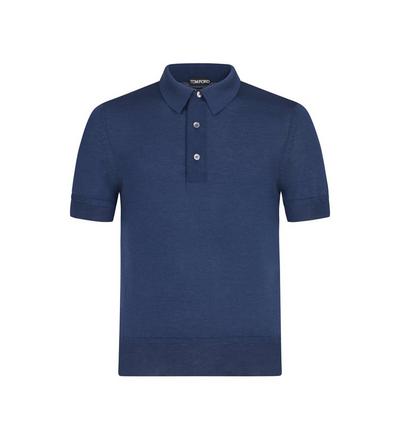 TOM FORD CASHMERE SILK BLEND BLUE FINE GAUGE CASHMERE SILK KNIT POLO