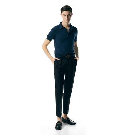 TOM FORD CASHMERE SILK BLEND BLUE FINE GAUGE CASHMERE SILK KNIT POLO