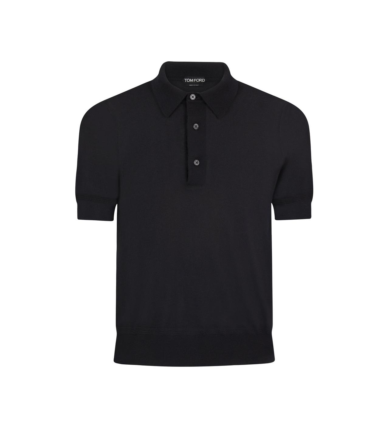 TOM FORD CASHMERE SILK BLEND BLACK FINE GAUGE CASHMERE SILK KNIT POLO