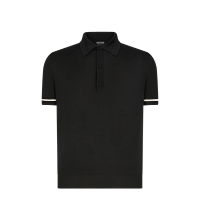 TOM FORD CASHMERE SILK BLEND BLACK CONTRAST PIPING CASHMERE SILK POLO