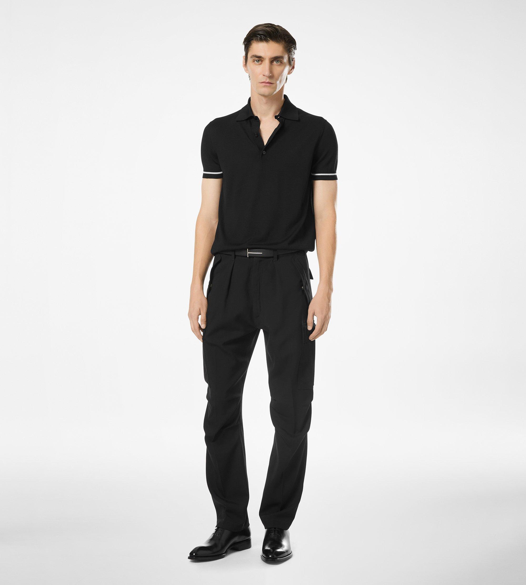 CONTRAST PIPING CASHMERE SILK POLO
