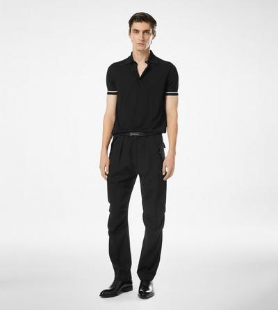 TOM FORD CASHMERE SILK BLEND BLACK CONTRAST PIPING CASHMERE SILK POLO