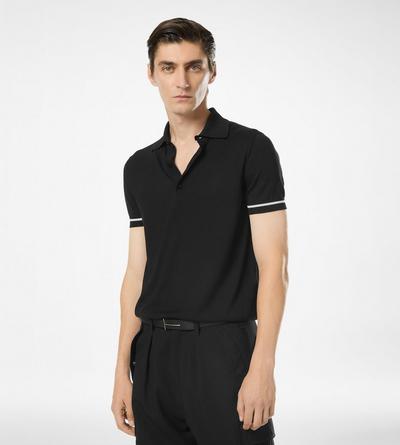 TOM FORD CASHMERE SILK BLEND BLACK CONTRAST PIPING CASHMERE SILK POLO