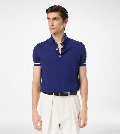 CONTRAST PIPING CASHMERE SILK POLO image number 2