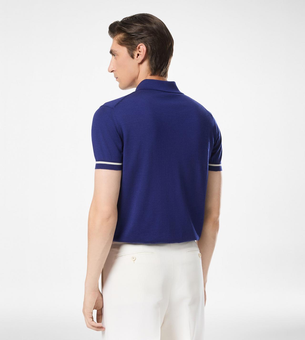 CONTRAST PIPING CASHMERE SILK POLO image number 3