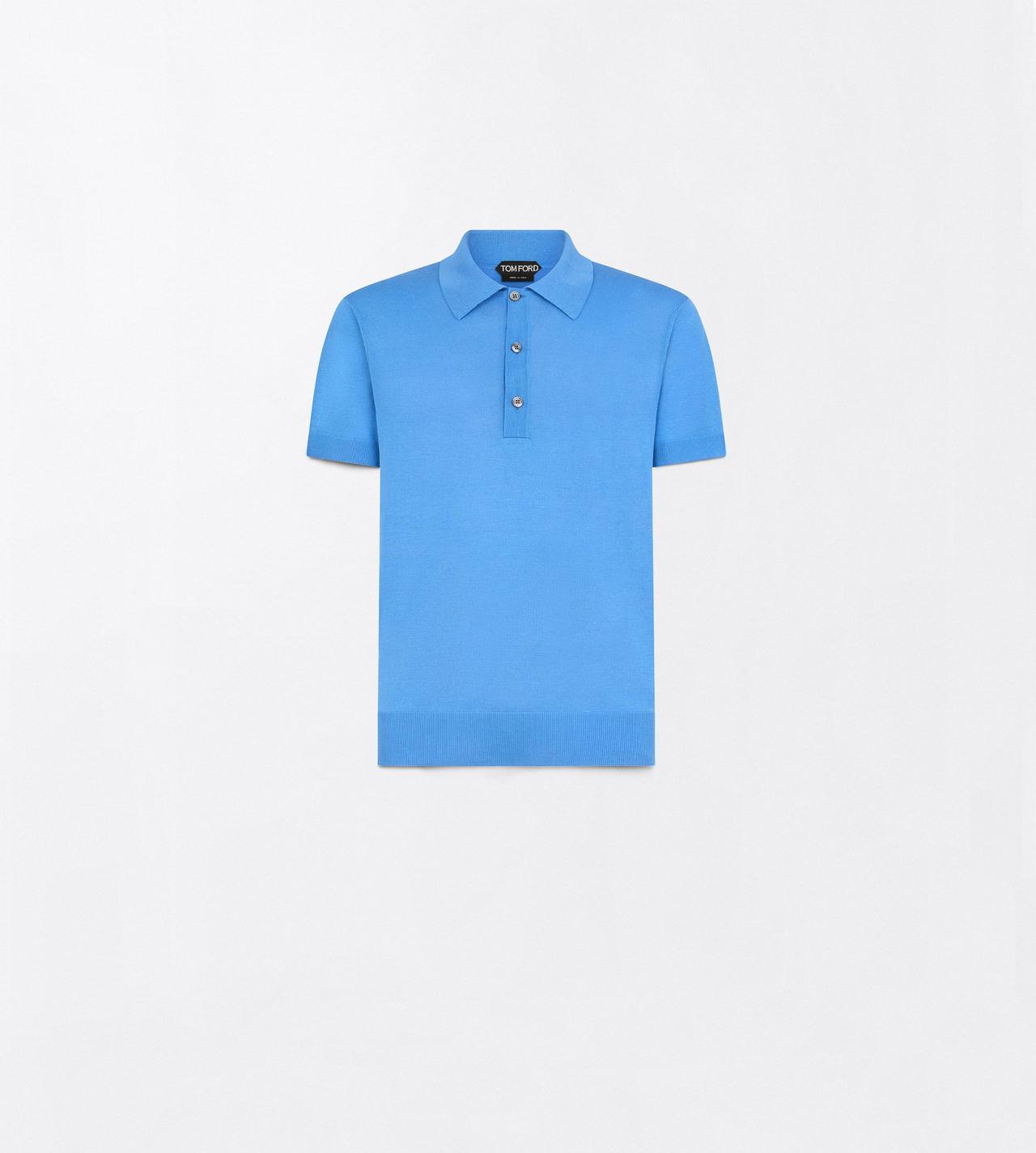 TOM FORD SILK LINEN BLEND AZURE BLUE FINE GAUGE SILK LINEN POLO