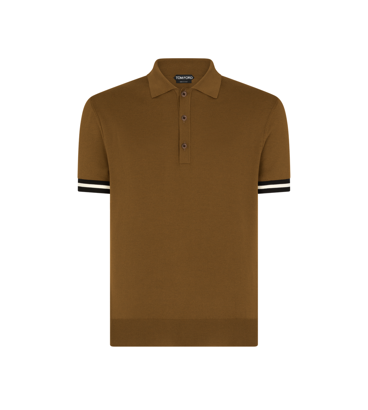 TOM FORD COTTON SILK BLEND BRONZE OLIVE CONTRAST PIPING COTTON SILK POLO