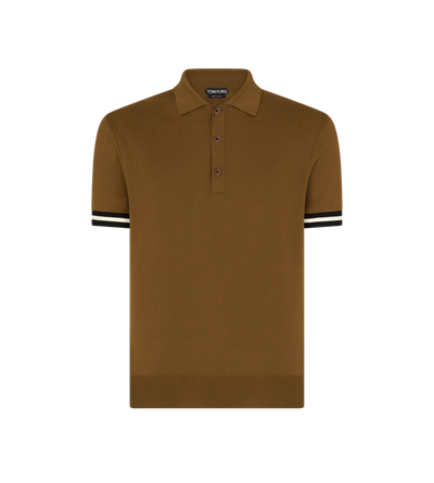 TOM FORD COTTON SILK BLEND BRONZE OLIVE CONTRAST PIPING COTTON SILK POLO