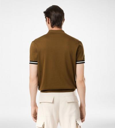 TOM FORD COTTON SILK BLEND BRONZE OLIVE CONTRAST PIPING COTTON SILK POLO