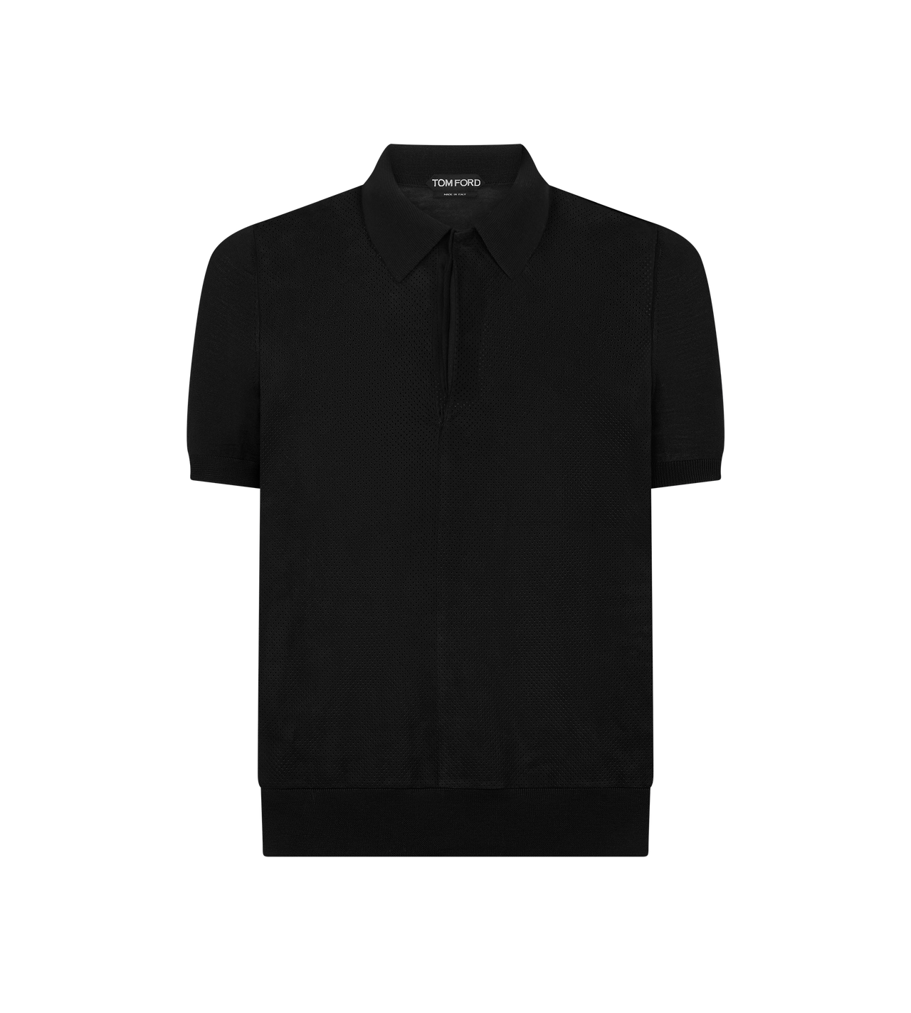 TOM FORD WOOL BLACK PERFORATED SUEDE AND MERINO POLO