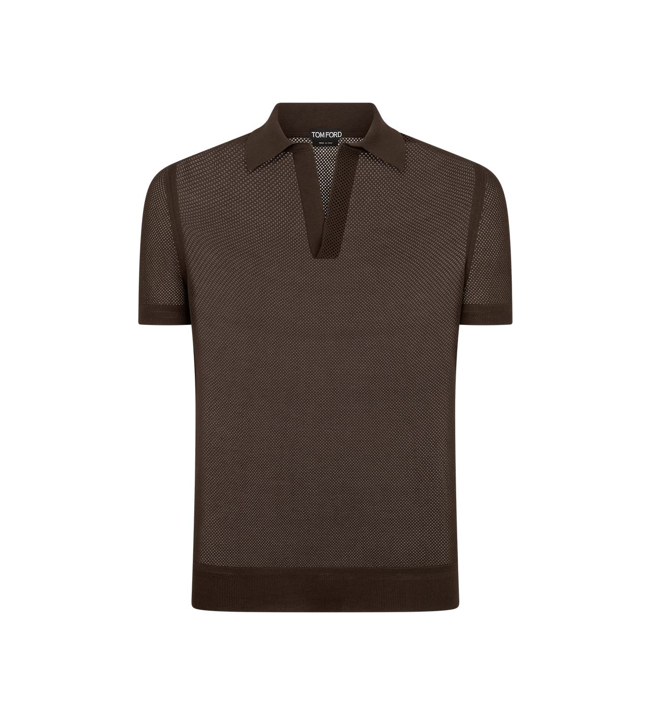 TOM FORD SILK COTTON BLEND CHOCOLATE COTTON SILK MESH POLO