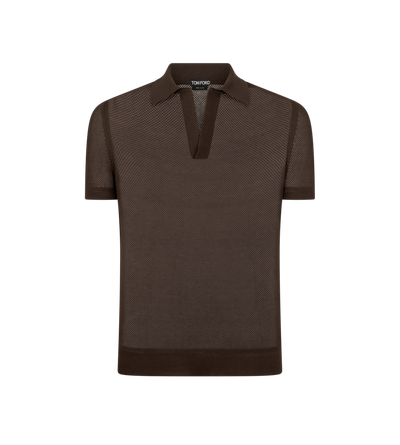 TOM FORD SILK COTTON BLEND CHOCOLATE COTTON SILK MESH POLO