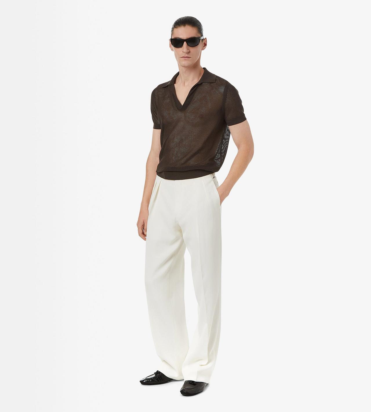 TOM FORD SILK COTTON BLEND CHOCOLATE COTTON SILK MESH POLO