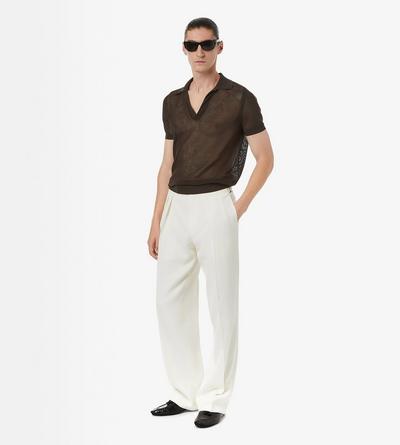 TOM FORD SILK COTTON BLEND CHOCOLATE COTTON SILK MESH POLO