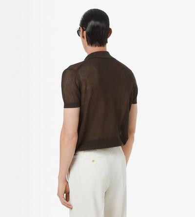 TOM FORD SILK COTTON BLEND CHOCOLATE COTTON SILK MESH POLO
