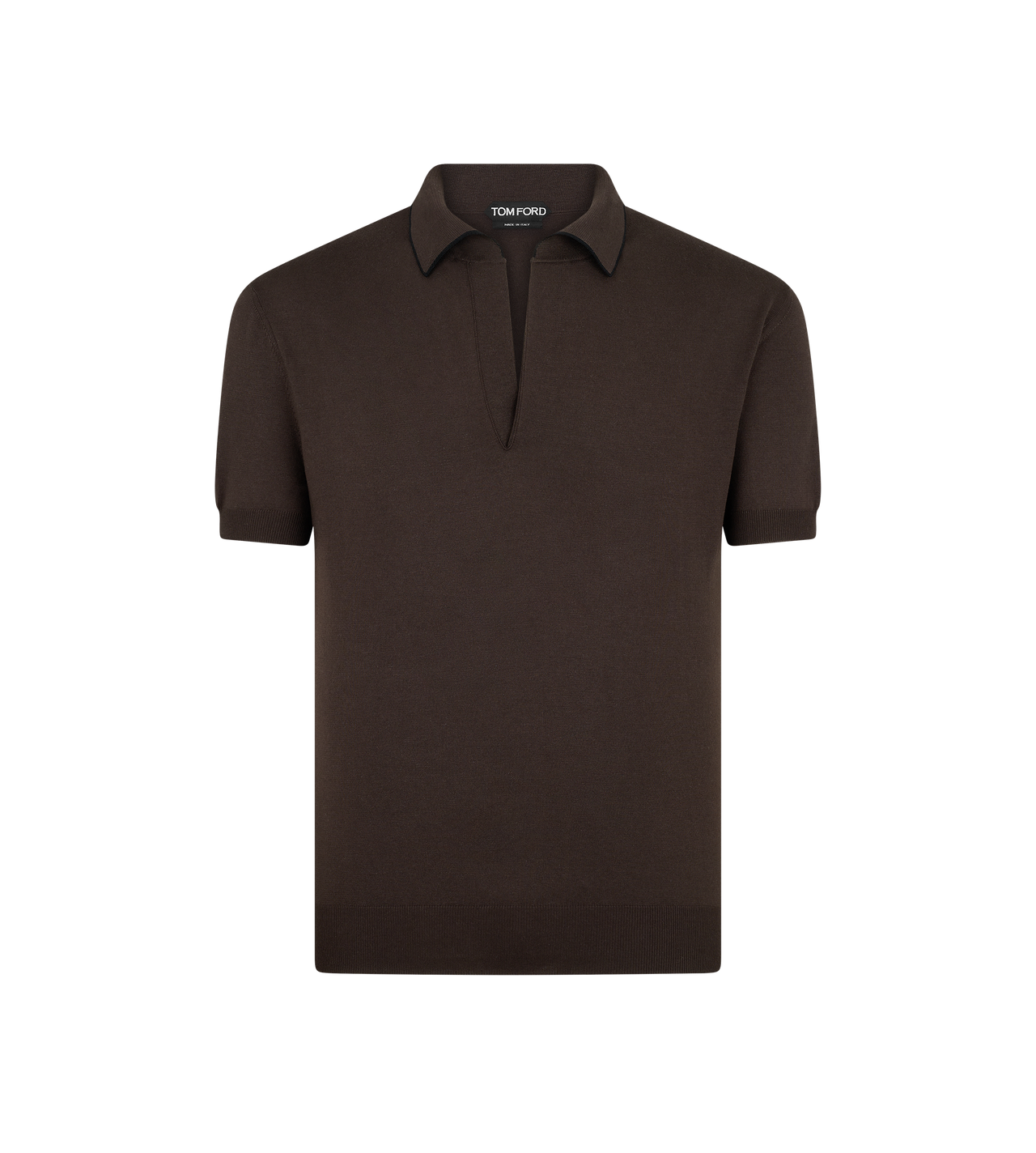 TOM FORD SILK COTTON BLEND CHOCOLATE COTTON SILK TIPPING POLO