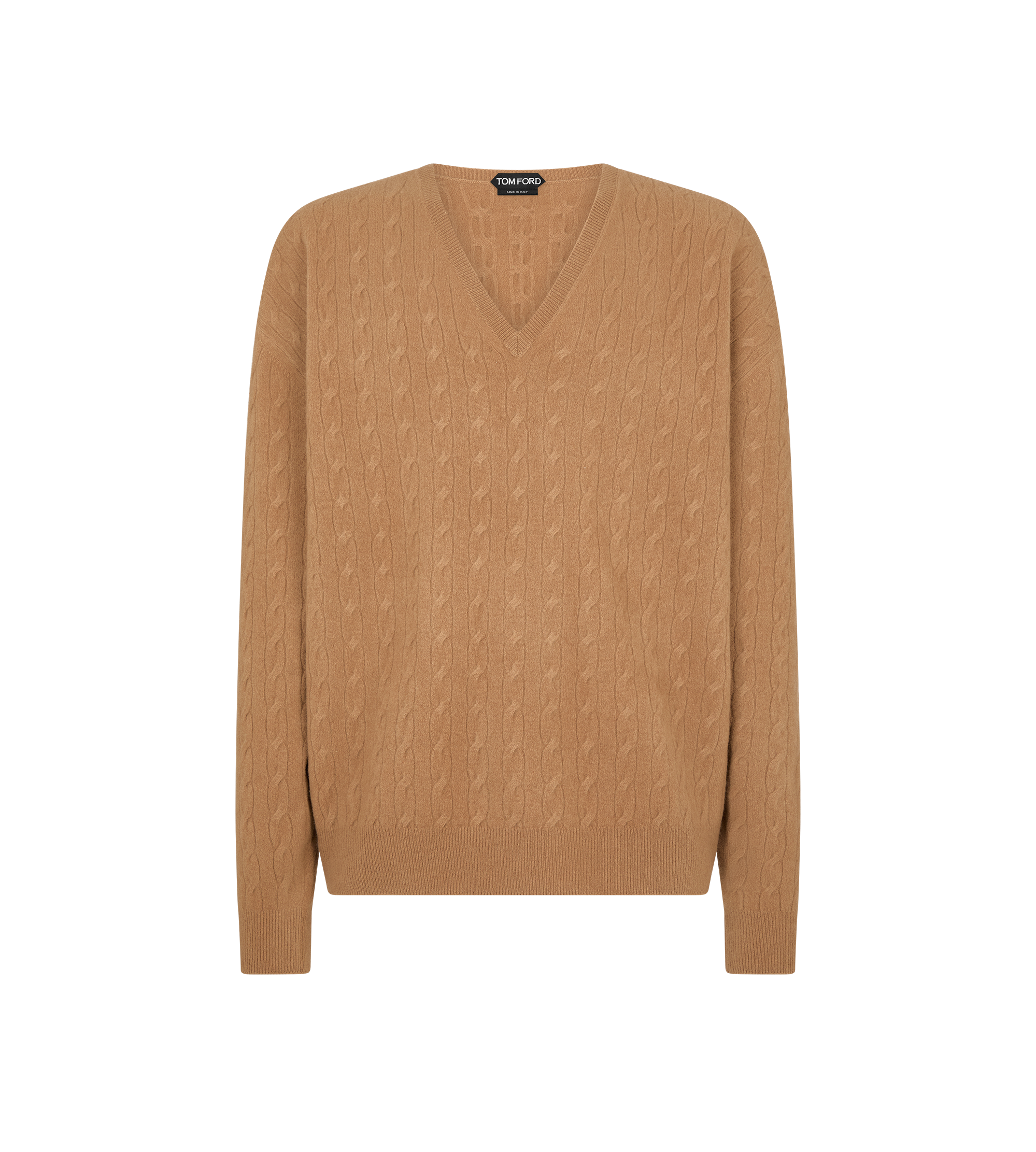 CABLE LAMBSWOOL V NECK SWEATER