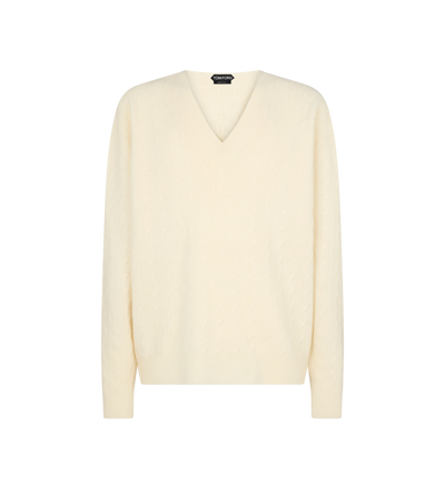 CABLE LAMBSWOOL V NECK SWEATER