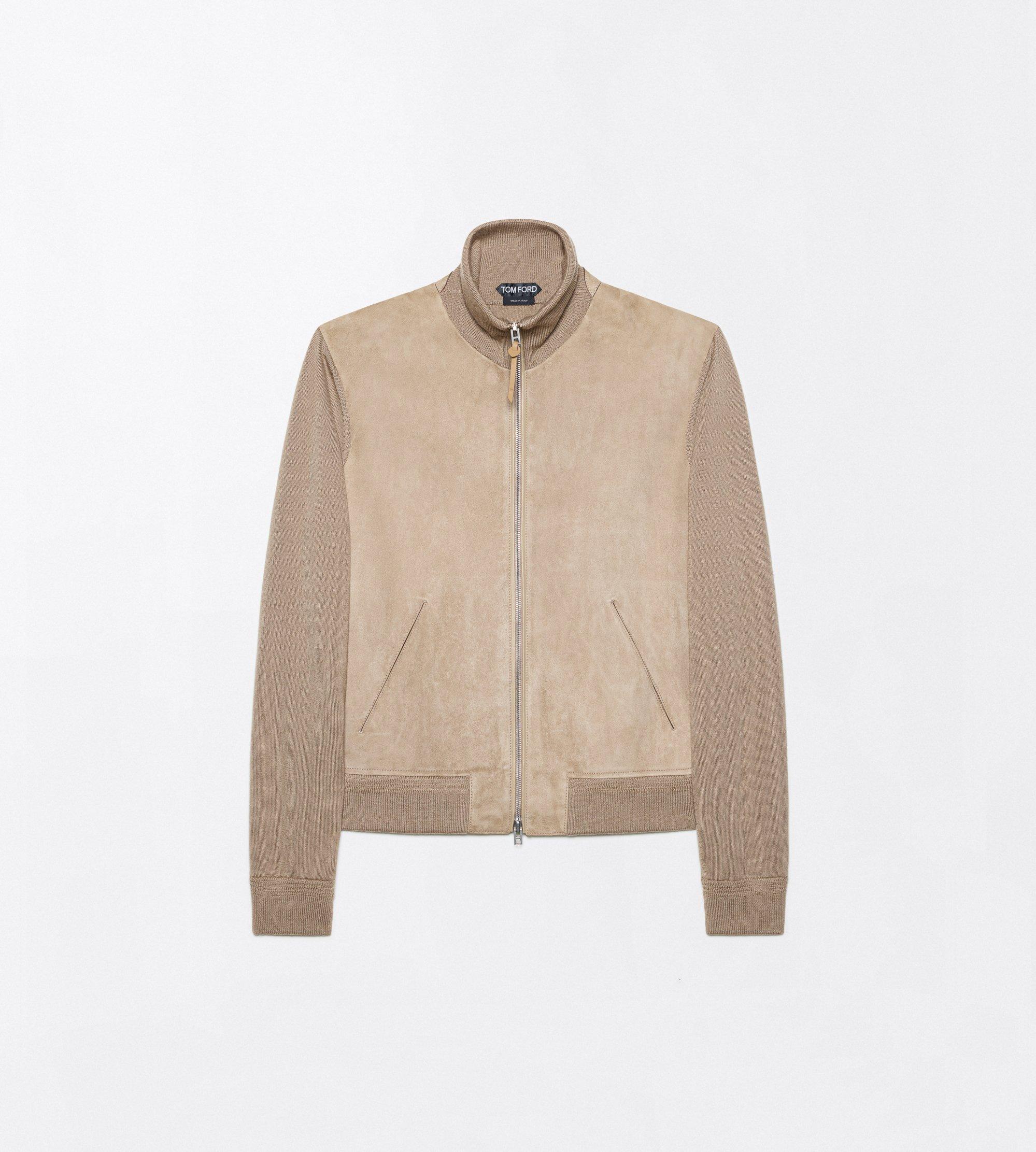 JACKE AUS MERINO MIT DURCHGEHENDEM REISSVERSCHLUSS UND WILDLEDER AN DER VORDERSEITE