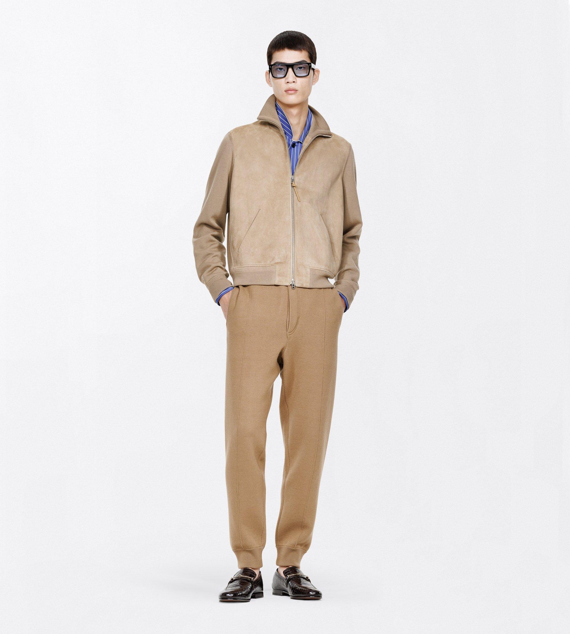 JACKE AUS MERINO MIT DURCHGEHENDEM REISSVERSCHLUSS UND WILDLEDER AN DER VORDERSEITE